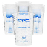 TCP Global 32 Ounce (1000ml) Disposable Flexible Clear Graduated Plastic Mixing Cups - Box of 25 Cups - Use for Paint, Resin, Epoxy, Art, Kitchen, TCP Global