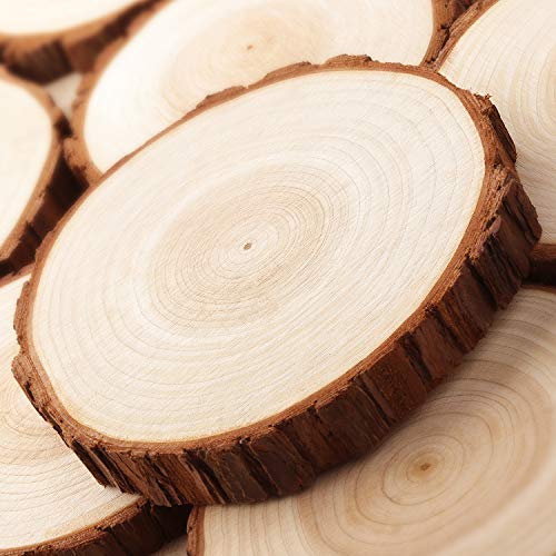 Fuyit Wood Slices 6 Pcs 6-6.3 Inches Unfinished Natural Tree Slice Wooden Circle with Bark Log Discs for DIY Arts and Craft Rustic Wedding Christmas - WoodArtSupply