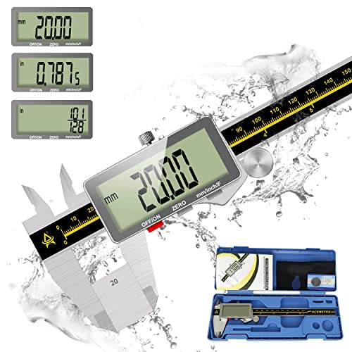 Digital Caliper,ACEMETER 0-6" Vernier Calipers Measuring Tool-Electronic Micrometer with Large LCD Screen,Metal Metric Measure Caliper for Engineer - WoodArtSupply