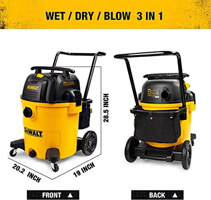 DEWALT 16 Gallon Poly Wet Dry Vacuum, 6.5 Peak HP 12 Amps Heavy Duty Vacuums, Cart Style Wet/Dry/Blower 3 in 1 Multifunction Shop Vacuum, Built-in - WoodArtSupply