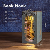 ROBOTIME DIY Book Nook Kit Decorative Booknook Bookshelf Insert Bookcase Book Stand 3D Wooden Puzzle DIY Miniature House Kit with LED Light Model Kit ROBOTIME