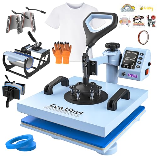 LYA Vinyl 15x15 Inch Heat Press Machine - 7 in 1 Heat Press 360-Degree Swing Away Digital Press Machine Multifunction Sublimation Combo Heat Transfer - WoodArtSupply