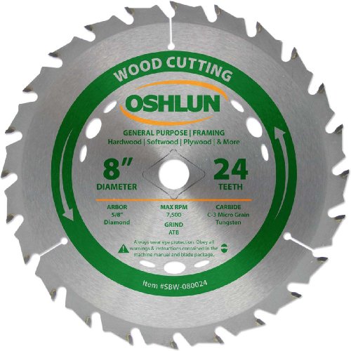 Oshlun SBW-080024 8-Inch 24 Tooth ATB General Purpose and Framing Saw Blade with 5/8-Inch Arbor (Diamond Knockout)
