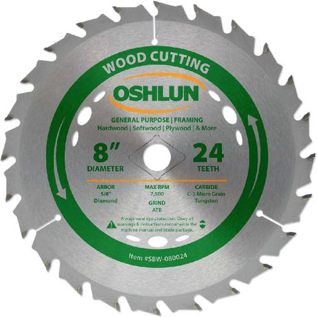 Oshlun SBW-080024 8-Inch 24 Tooth ATB General Purpose and Framing Saw Blade with 5/8-Inch Arbor (Diamond Knockout) OSHLUN