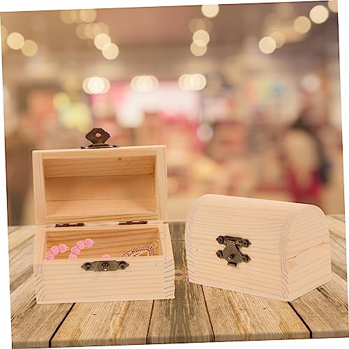 VOSAREA 2pcs Pirate Treasure Chest Wooden Box Wooden Treasure Organizer Rustic Jewelry Chest Unpainted Wood Chest Unfinished Wooden Kids Storage Bin VOSAREA