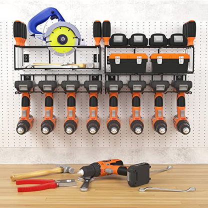 VZINO Upgraded 2 Sets Power Tool Organizer for Tool Storage, 16 inch Drill Holder Wall Mount with Screwdriver Holder, Heavy Duty Garage Tool
