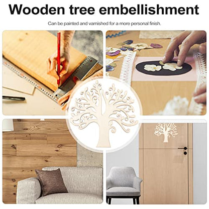 Veemoon 10pcs Blank Wooden Tree Embellishments, Unfinished Wood Crafts Wooden Tree Shape Tree Cutout for Home Family Tree Weddings DIY Crafts