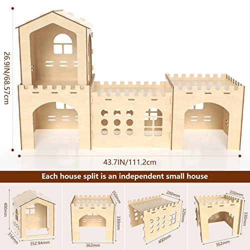 Woiworco Extra Large Rabbit Hideout, Wooden Rabbit Castle Bunny Spacious Breathable Hideouts for Indoor Bunnies, Hamsters and Guinea Pigs Hut to Hide Woiworco