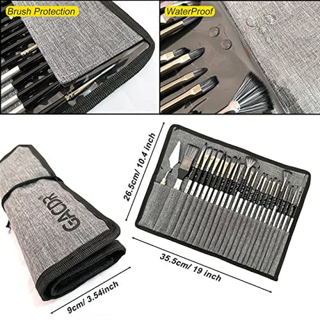 GACDR Acrylic Paint Brush Set, 24 Pieces Paint Brushes for Acrylic Painting with Cloth Roll Case and 2 Sponges, Pinceles para Acrilico for Oil GACDR