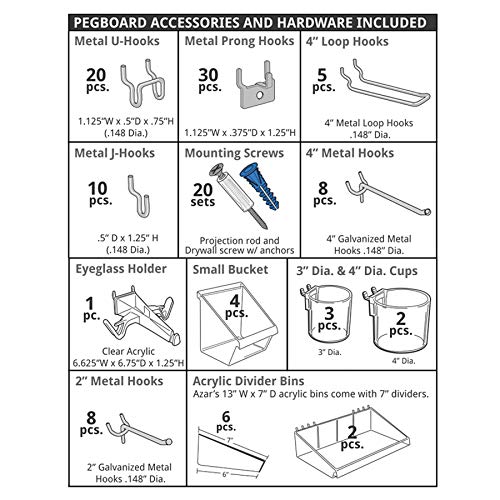 Azar Displays 900988-BLU 48" x 24" Pegboard Organizer Kit, Blue Azar Displays