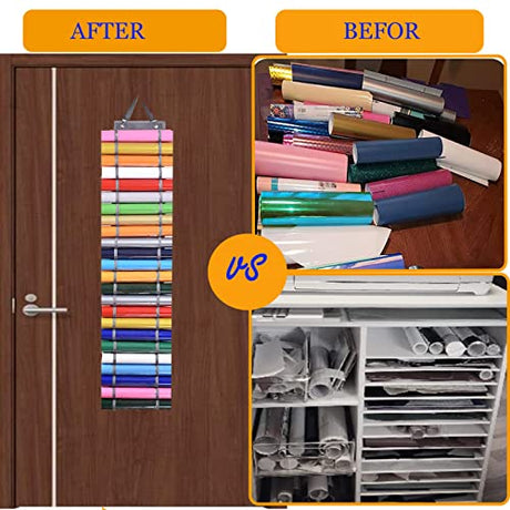Amremsu 48 Compartments Vinyl Roll Storage, Vinyl Roll Holder Vinyl Organizer, Vinyl Storage Rack Wall Mount/Over The Door for Craft Room Organizers Amremsu