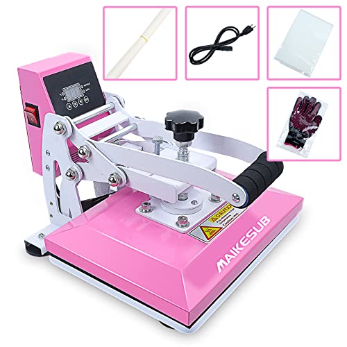 MAIKESUB 12x10 Inch High Pressure Heat Press Machine for T Shirts Digital Industrial Sublimation Printer for Heat Transfer Vinyl Intelligent Pink MAIKESUB