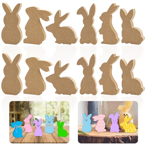 24 Pieces Easter Wooden Bunny Cutouts Unfinished Bunny Table Wooden Signs Peeps Bunny Shaped Blank Wooden Signs Rabbit Shape Tabletop Decor for - WoodArtSupply