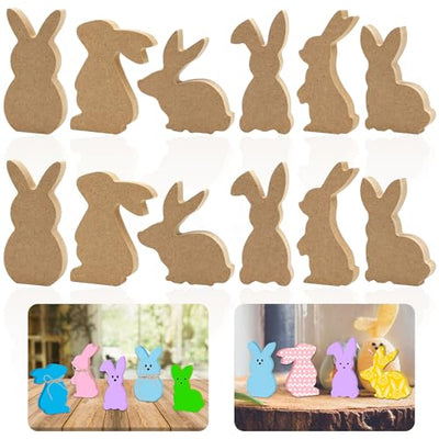 24 Pieces Easter Wooden Bunny Cutouts Unfinished Bunny Table Wooden Signs Peeps Bunny Shaped Blank Wooden Signs Rabbit Shape Tabletop Decor for
