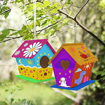 hapray 2 Pack Bird House Kit, DIY Birdhouse Kits, Wooden Crafts Arts for Children to Build and Paint (Includes Paints & Brushes) for Kids Girls Boys