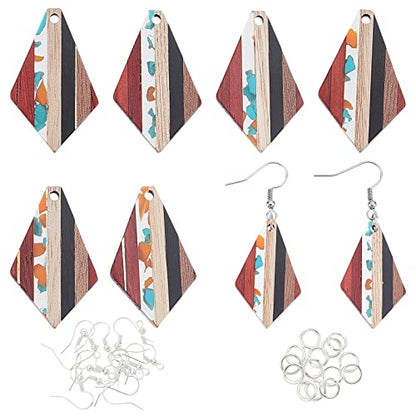 OLYCRAFT 48 Pcs Resin Wood Earring Pendants Rhombus Vintage Wood Earring Charms Resin Wood Jewelry Findings Wooden Dangle Earring Making Kit for - WoodArtSupply