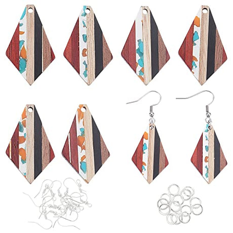 OLYCRAFT 48 Pcs Resin Wood Earring Pendants Rhombus Vintage Wood Earring Charms Resin Wood Jewelry Findings Wooden Dangle Earring Making Kit for OLYCRAFT
