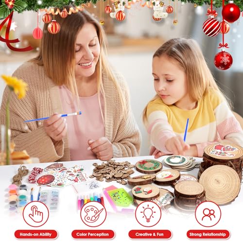 MAPVOLUT Christmas Wooden Arts and Crafts Kits for Kids, Arts & Crafts Gifts for Boys Girls Wooden Painting Kit Wood Slice Creative Activities Kits MAPVOLUT