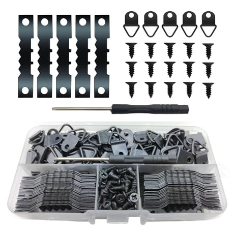 Picture Hanging Kit 251 PCS, Include 50 Sawtooth Picture Hangers, 50 D Ring Picture Hangers, 150 Screws and 1 Screwdriver, Picture Frame Hanging UEHENUE