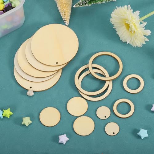 uxcell 50Pcs 60mm(2.4-inch) Natural Wood Rings, Unfinished Wooden Pieces Circle Ornaments Wreath Frame Ring for Home Decor, DIY Crafting