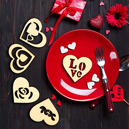 45 Pieces Wooden Ornaments Heart Wood Embellishments Crafts Set Hollow Design with Storage Tray, Mini Laser Cut Heart Shape for Valentine's Day and WILLBOND