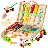 KIDWILL Tool Kit for Kids, 37 pcs Wooden Toddler Tools Set Includes Tool Box & Stickers, Montessori Educational STEM Construction Toys for 3 4 5 6 7 KIDWILL