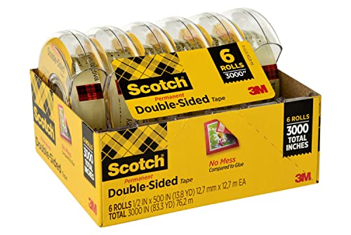 Scotch Double Sided Tape, Trusted Favorite, Engineered for Office and Home Use, 1/2 x 500 Inches, 6 Dispensers/Pack (6137H-2PC-MP) Scotch