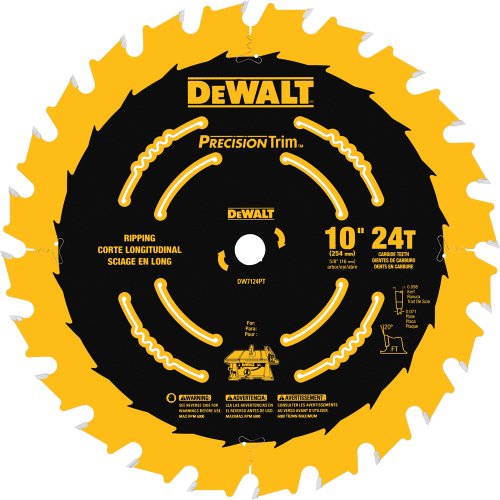 DEWALT 10-Inch Miter / Table Saw Blade, ATB, Ripping, 5/8-Inch Arbor, Tough Coat, 24-Tooth (DW7124PT) - WoodArtSupply