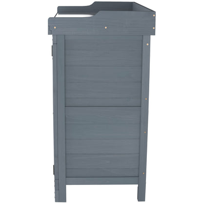 GOOD LIFE USA Outdoor Garden Patio Wooden Storage Cabinet Furniture Waterproof Tool Shed with Potting Benches Outdoor Work Station Table (Gray)