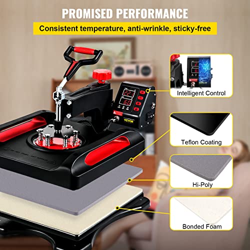 VEVOR Heat Press, Upgrade 5 in 1 Heat Press Machine for T-Shirt Hat Cap Mug Plate Sublimation, 15x15 inch Anti-Scald Fast Swing Away Digital Control VEVOR