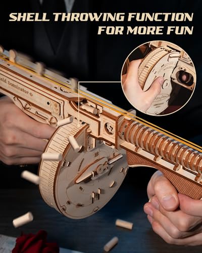 ROKR LQB01 3D Wooden Submachine Gun Puzzle Kit with Rubber Bands - 275pcs DIY Model for Adults and Teens ROKR