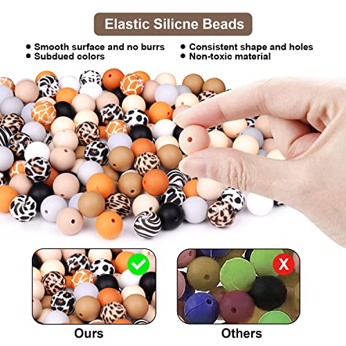 100Pcs Animal Silicone Beads Bracelet Making kit, 15mm Soft Rubber Round Beads Crafts for Keychain Wristlets Pacifier Clips Teething Lanyards