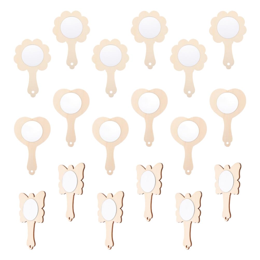 KALLORY DIY Wood Mirror Craft Unfinished Handheld Mirror Wooden Mirror Toys Mini Wooden Princess Mirror for Kids DIY Handmade Craft 18pcs KALLORY