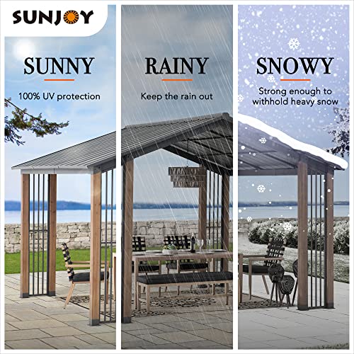 Sunjoy 11 x 13 ft. Hardtop Gazebo Outdoor Cedar Frame Wood Gazebo with Black Steel Hardtop Roof for Patio, Garden, Backyard, and Lawn Activities by - WoodArtSupply