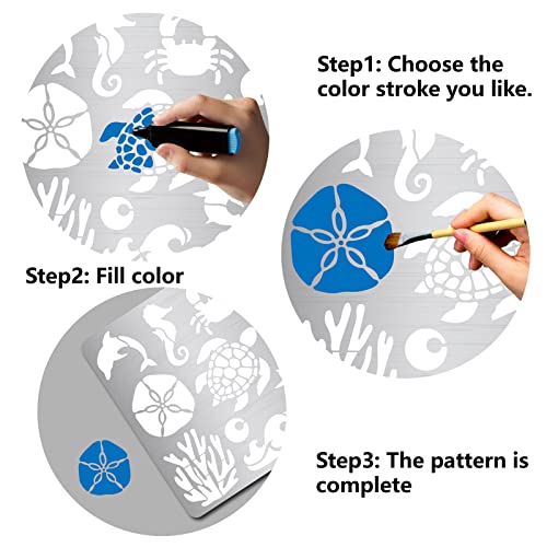 GORGECRAFT 6.3 Inch Ocean Creature Metal Stencil Dolphin Wood Burning Stencil Reusable Sea Animals Journal Stencils Turtle Template Stainless Steel GORGECRAFT