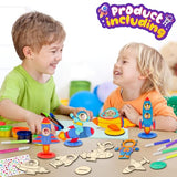 24 Pcs Rocket Space Wooden Craft Kit Rocket for Painting,Unfinished Wood Cutouts Crafts,DIY Outer Space Birthday Party Decorations BAPHILE