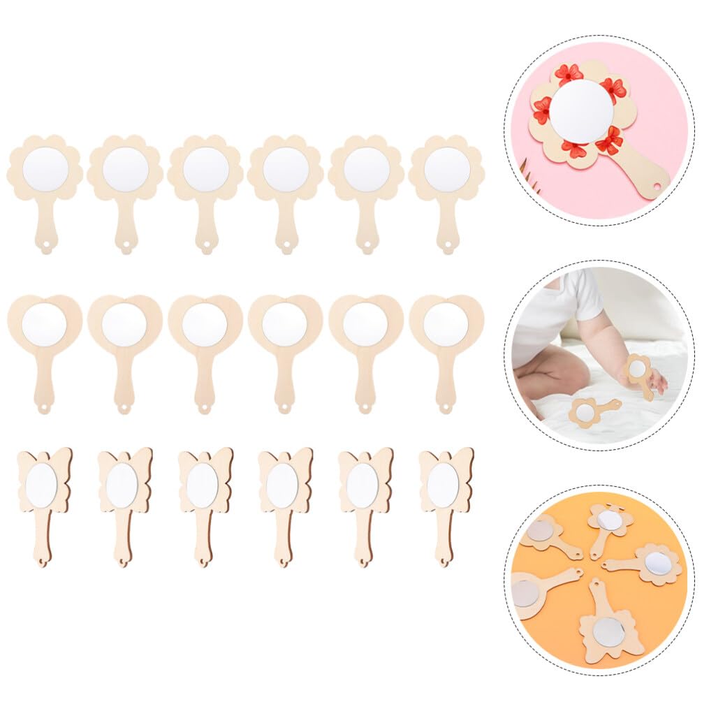 KALLORY DIY Wood Mirror Craft Unfinished Handheld Mirror Wooden Mirror Toys Mini Wooden Princess Mirror for Kids DIY Handmade Craft 18pcs KALLORY