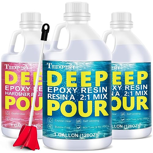 Teexpert Deep Pour Epoxy Resin, 3 Gallon Epoxy Resin Kit for 2-4" Pour Depths, Crystal Clear & High Gloss, Bubble-Free Casting Resin for River Teexpert