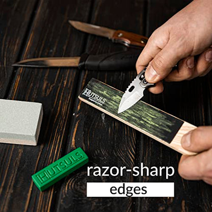 Hutsuls Pocket Knife Strop Kit - Get Razor-Sharp Edges with Pocket Leather Strop for Knife Sharpening, Easy to Use Knife Stropping Kit with Stropping - WoodArtSupply