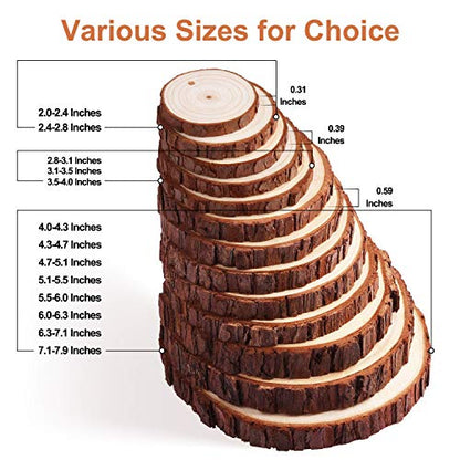 Fuyit Natural Wood Slices, 30 Pcs 3.5-4 Inch Unfinished Predrilled Wooden Circles Tree Slice with Hole & Barks for DIY Arts Craft Christmas Ornaments