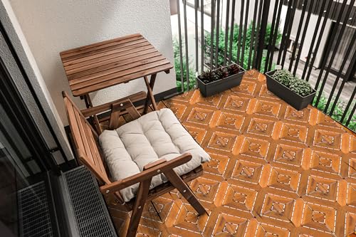 Interlocking Deck Tiles X Slat 8 Pack - Snap Together Wood Flooring | 12 x 12 Acacia Hardwood Outdoor Flooring for Patio | Click Floor Decking Tile - WoodArtSupply