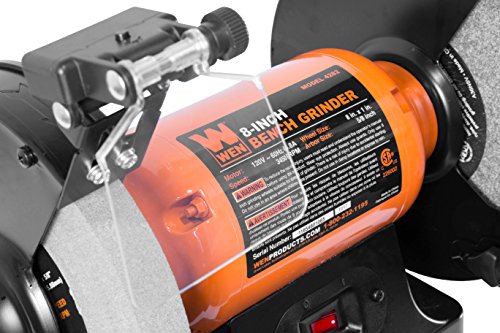 WEN BG4282 4.8-Amp 8-Inch Single Speed Bench Grinder with LED Work Lights, 14 x 10 x 11.75 inches, Black and Orange WEN