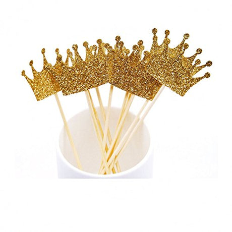 JANOU Gold Glitter Crown Cake Cupcake Topper for Wedding Party Decoration Pack 20pcs JANOU