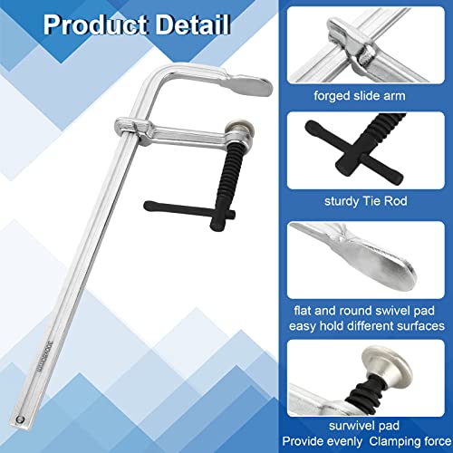 JMIATRY F Clamps 12 Inches Welding Clamps Steel Bar Clamp Heavy Duty Max Open 12-inch, Throat Depth 3 inch, 1320lbs Clamping Force, Pack of 2 JMIATRY