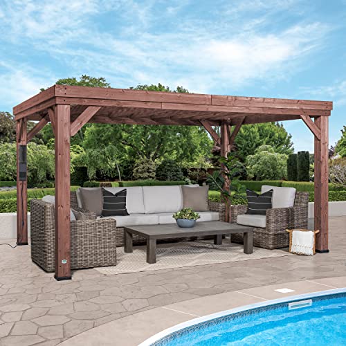 Backyard Discovery 14x10 Brockton All Cedar Pergola, Durable, Quality Supported Structure, Wind Resistant up to 100MPH, Rot Resistant, Electrical - WoodArtSupply