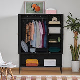 LEVNARY Large Armoire Wardrobe Closet with 3 Doors, Rattan Wardrobe Cabinet with Hanging Rail for Clothes, Freestanding Wooden Closet for Bedroom, LEVNARY