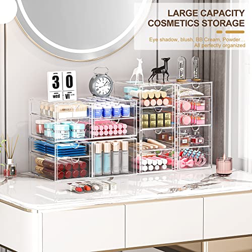 Makeup Organizer With 16 Drawers, 4 Pcs Desktop Office Supplies, Desk Organizers, Clear Desk Accessories, Dustproof Drawer Storage for Make Up, caktraie