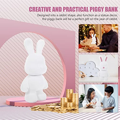 Zerodeko Piggy Banks Ceramic Piggy Bank 2pcs White Blank Piggy Bank Bunny Rabbit Coin Bank Unfinished Money Bank Unbreakable Money Saving Jar Pot for - WoodArtSupply