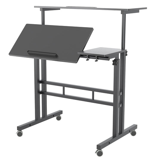 sogesfurniture Height Adjustable Sit Stand Workstation Mobile Standing Desk Home Office Desk with Standing and Seating,Black BHUS-101-2BK - WoodArtSupply