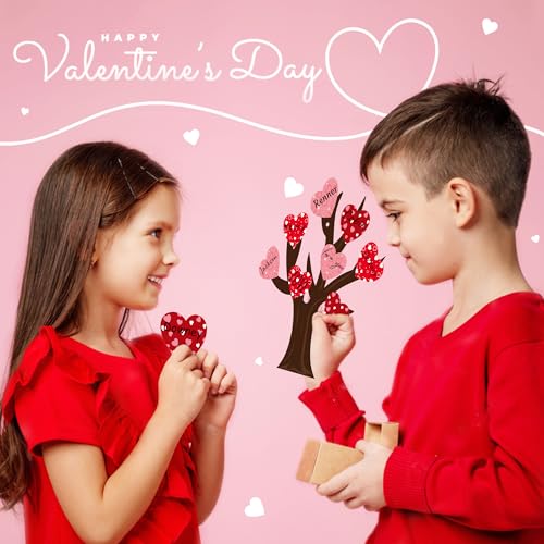 Haooryx 24 Pack Tree of Hearts Valentine Craft Kit Make Your Own Valentine Tree Hanging Ornaments DIY Valentine's Day Craft Kit Kids Classroom Haooryx